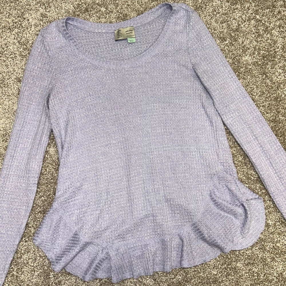 Anthropologie Saturday Sunday Waffle Knit Wendy Top Ruffle‎ Hem Women Small